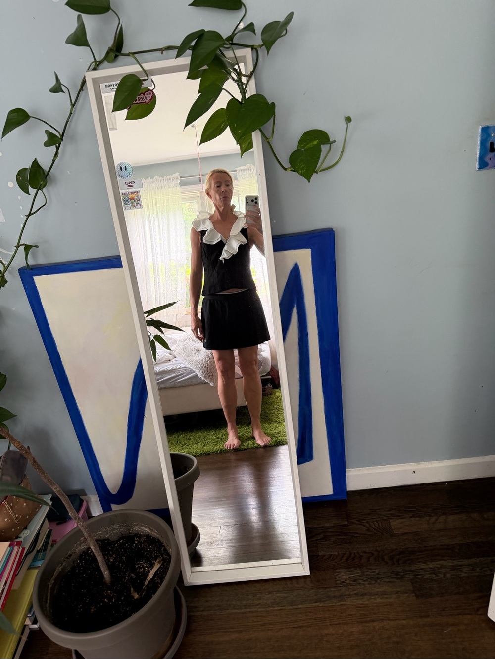 Anthropologie Black Top with White Ruffle Collar